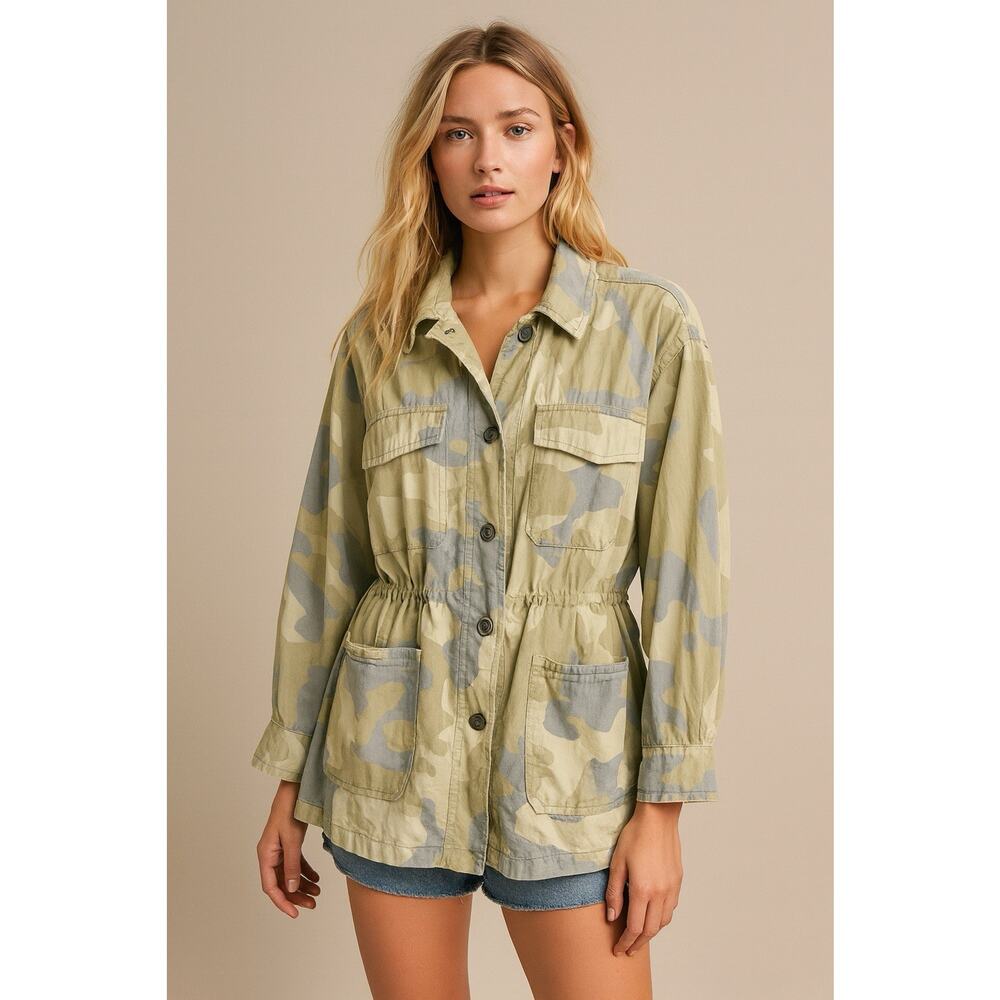 Free People Womens Field Jacket Small Green Camo Utility Lead The Way OVERSIZED
